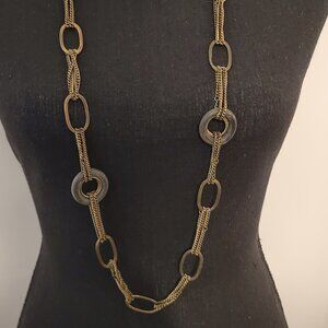 y2k vintage steampunk style brass and stone long necklace